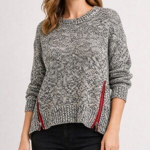 Retrod Gray Marled Knit Sweater Red Side Zip Detail High Low Hem Size Small